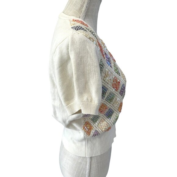 Isaac Mizrahi Live Sequin Beaded Short Sleeve Cardigan Sweater Size S - Picture 3 of 7